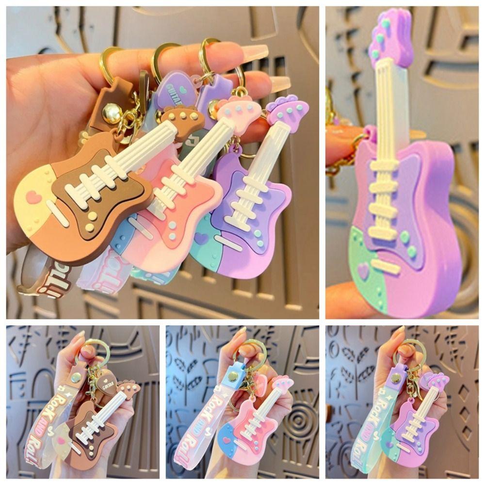 Fashion Guitar Key Chain Cute Musical Instrument Keychain Sweet Guitar Keyring  Car Key Ornament
