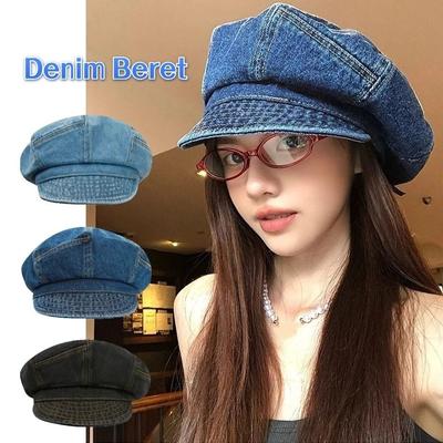 Винтажная восьмиугольная кепка-восьмиклинка Ревущий 20-й Ветхий деним Регрессивный Берет Уличная одежда