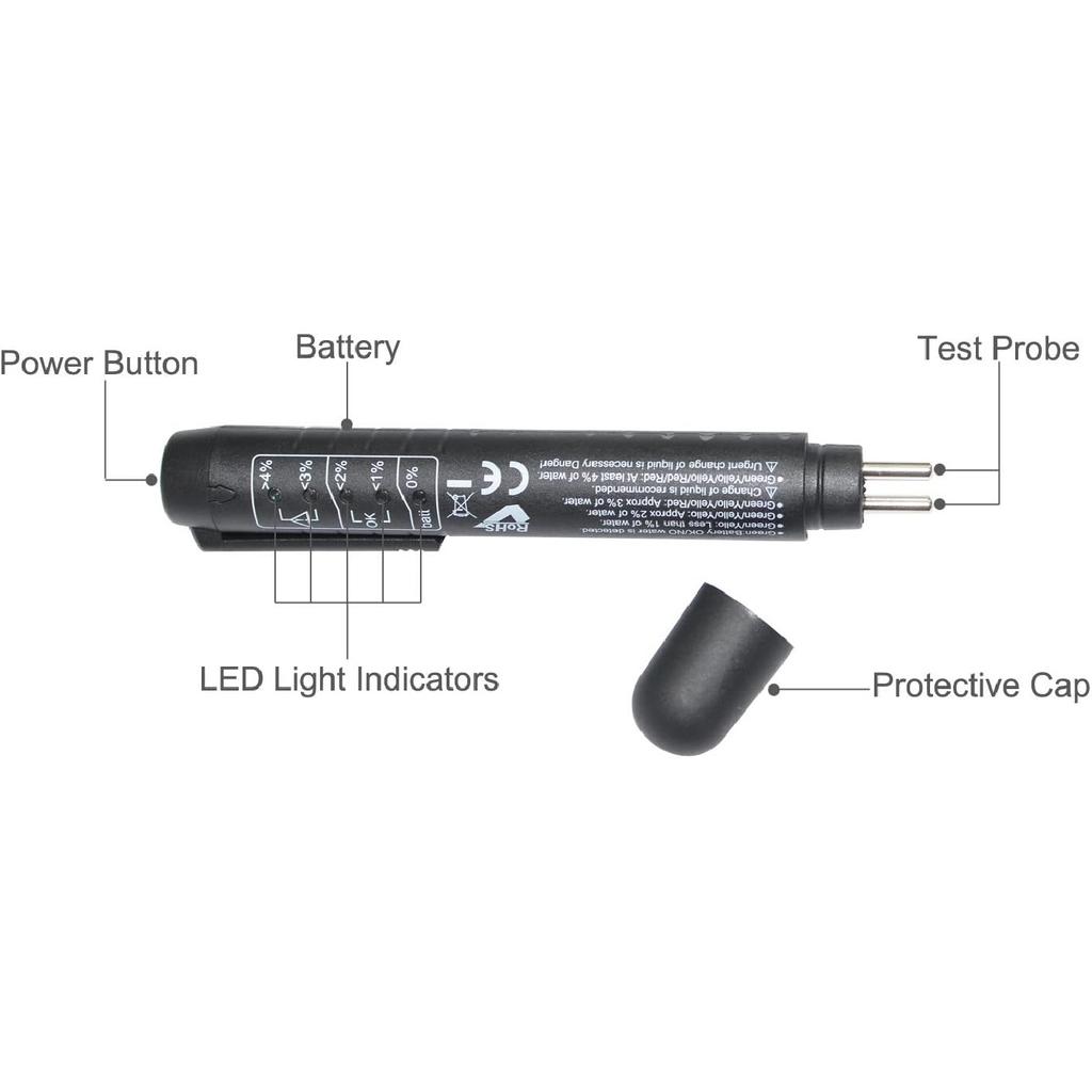 Brake Fluid Liquid Tester Pen with 5 LED Indicators, Calibrated For DOT3 DOT4 Brake Fluid