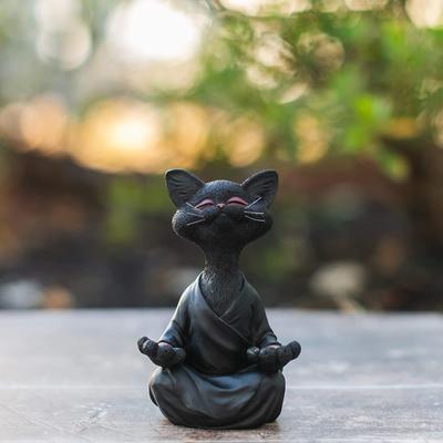 Причудливая фигурка серого Будды, кота, медитации, йоги, коллекционная коллекция Happy Cat, подарки для любителей кошек для женщин, статуэтки для медитации, йоги, декор