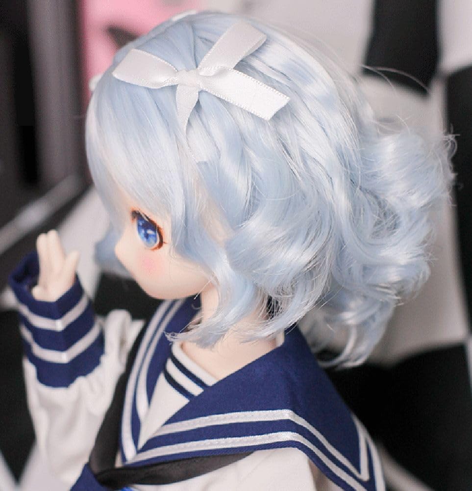 Heat-resistant doll wig ST202, loosely curled bob hair, light blue, 1/3 scale doll compatible wig, wig only