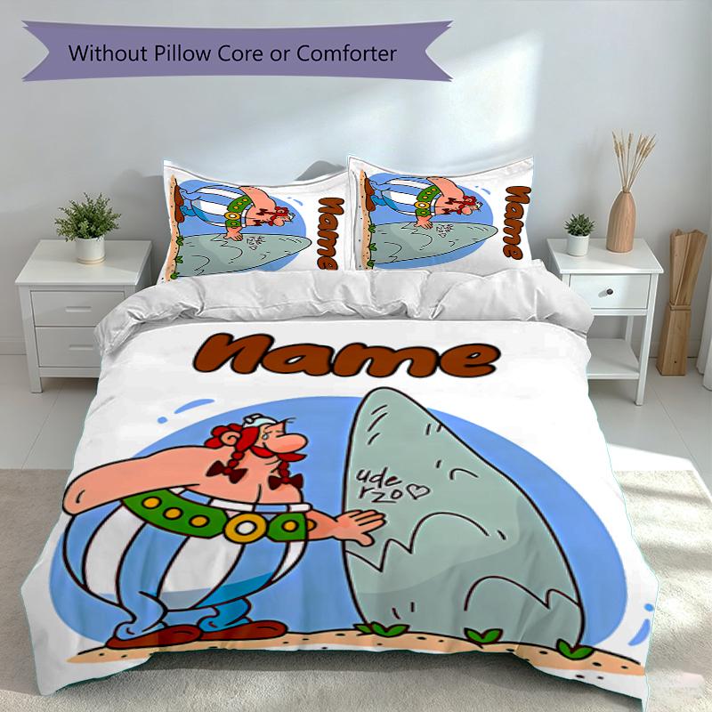 3pcs Custom Name Asterix Set,Includes 1 Duvet Cover and 2 Pillowcases,All-season Bedroom Decor