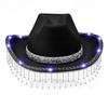 С бахромой из страз Светодиодные ковбойские шляпы Блестящая пудра Широкие поля Ковбойская шляпа Подростковая мода Шляпа для вечеринки в ночном клубе Шляпа для фото