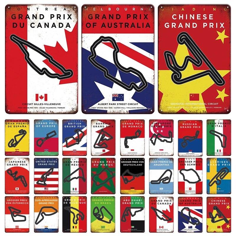 Металлический Плакат Гоночный Трек F1 Конкуренция Винтаж Оловянный Знак Ретро Железная Пластина Бар Клуб Человек Пещера Домашнее Украшение Стены Художественные Наклейки