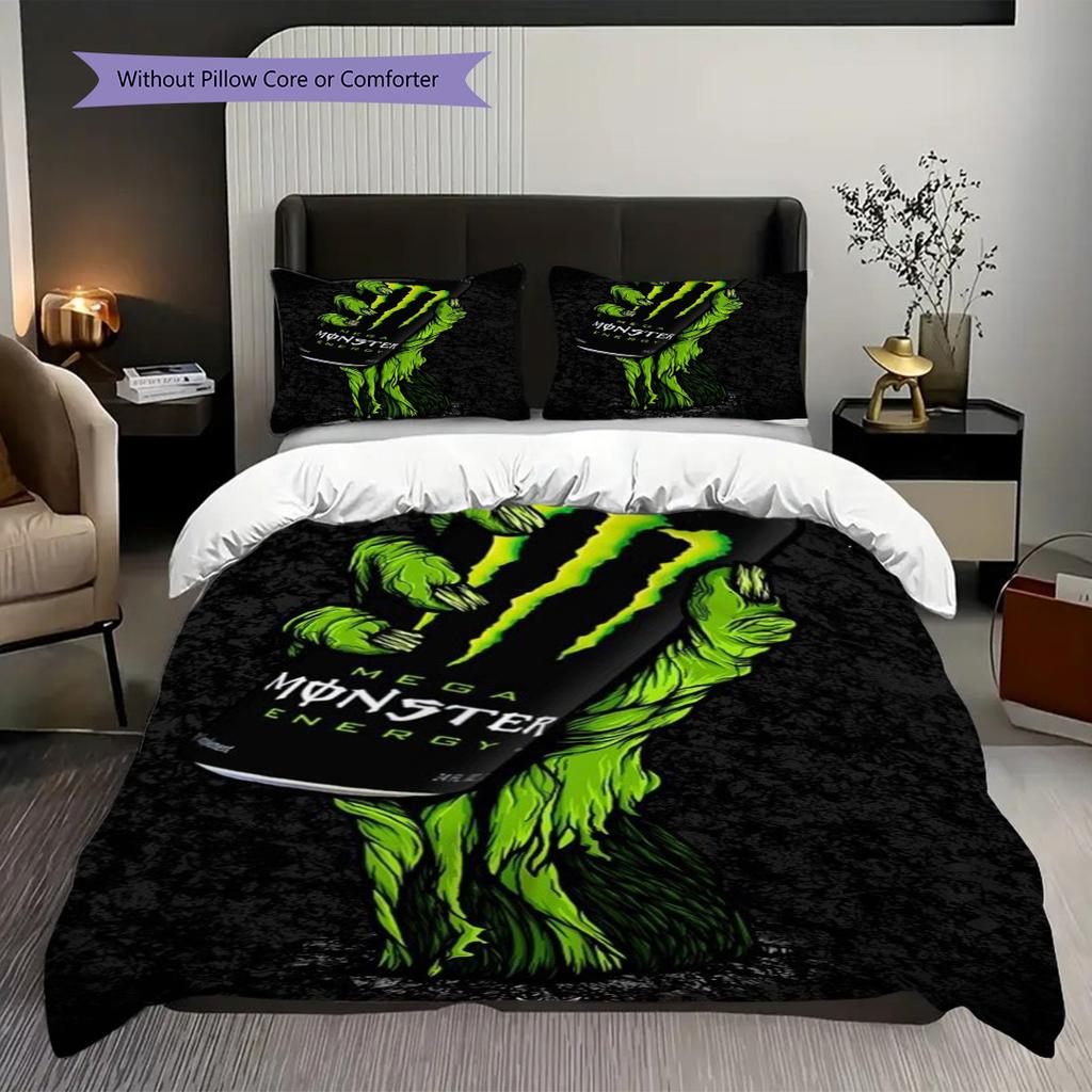 Monster Energy Power Sip Three-piece set(1 * duvet cover + 2 * pillowcase, without core) Duvet cover and pillowcase Christmas birthday gift