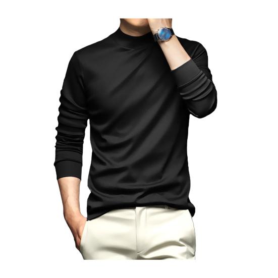 Весна Осень Мужской Топ Защита Шеи Полувысокий Воротник Slim Fit Эластичный Длинные Рукава Пуловер Базовый Свитшот Для Дома Спортивный Тренажерный Зал Уличная Одежда
