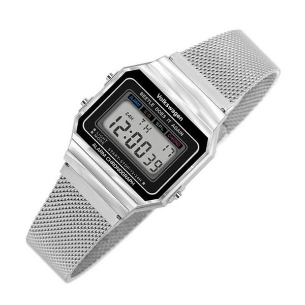 Volkswagen Классические наручные часы в стиле ретро с цифровым сетчатым ремешком, популярные корейские часы