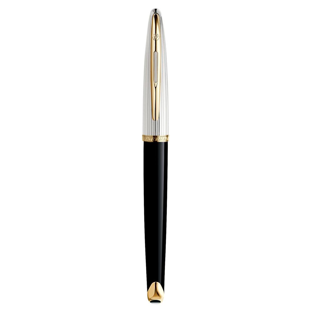 Перьевая ручка Waterman Karen Deluxe Black Silver GT с тонким кончиком и золотым пером 18 карат в подарочной коробке, подлинно импортная S0699920 &