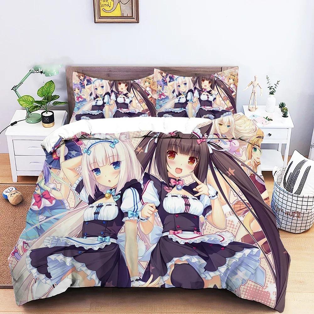 Аниме Nekopara Сексуальная Девушка Комплект Постельного Белья 3D Печать Подходит для Спальни Мягкий Пододеяльник с Наволочками Для Детей Детский Домашний Текстиль