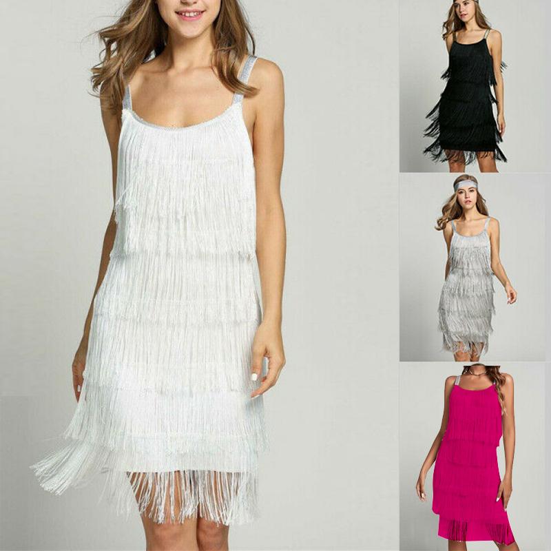 Women's 1920s Vintage Headband Dress Flapper Cocktail Great Gatsby Party Tassel Fringe