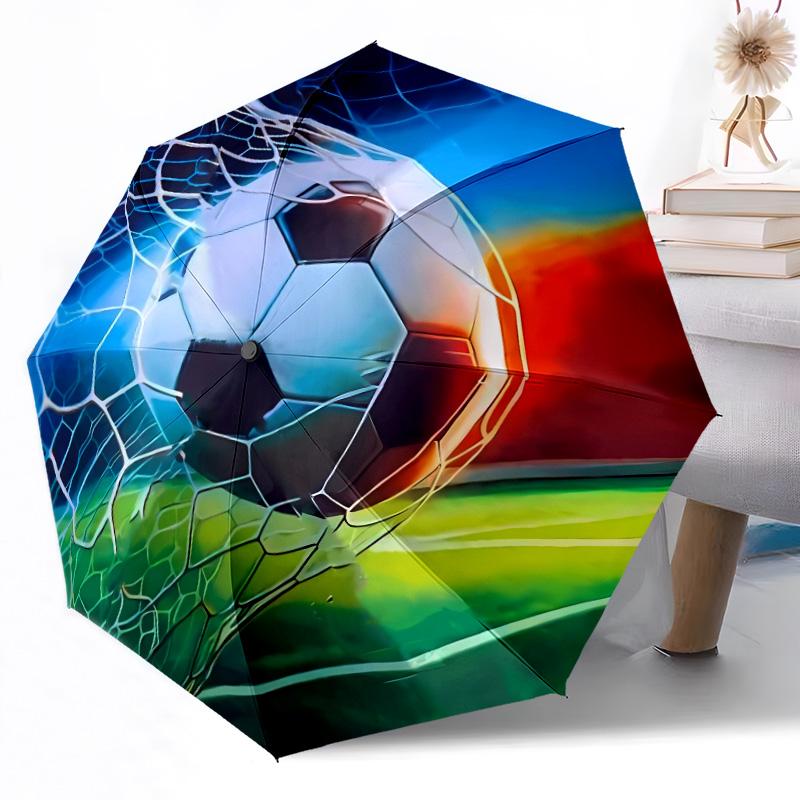 Soccer Ball Artwork Compact Travel Automatic Umbrella Sturdy 8-Rib Shaft Foldable Design All-Season Use Fashion Lovers Wedding Party Gift