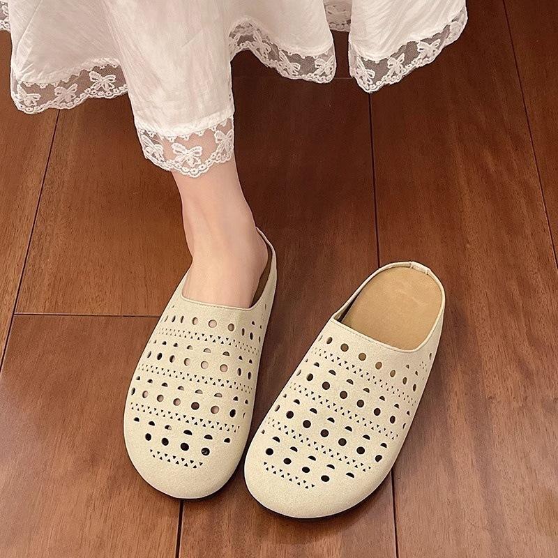 Прямые продажи с фабрики, шлепанцы с плоской подошвой, сумка-мешок, голова, 2025 новая летняя мода, универсальные, полушвабра, повседневные, полые, удобные сандалии