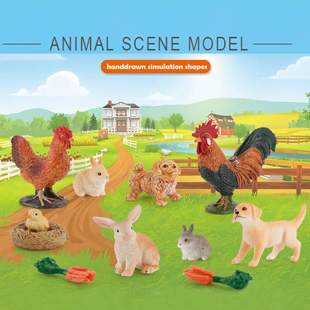 Chicken Rabbit Farm Henhouse Model Puppy Figurine Ranch Model Toy Children's Toy