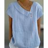 Cotton and Linen Slanted Collar Button Fashionable Casual Top Design Sense Women’s Blouses & Shirts