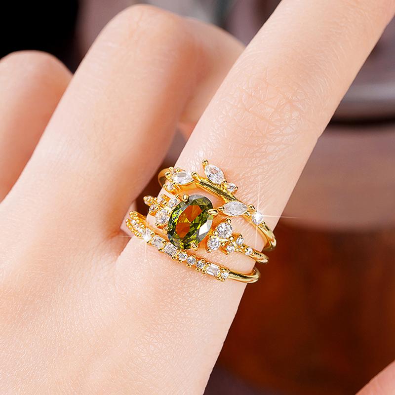 Huitan великолепный набор из 3 предметов женские кольца оливково-зеленые кубические цирконии роскошные золотые обручальные кольца юбилейная вечеринка модные ювелирные изделия