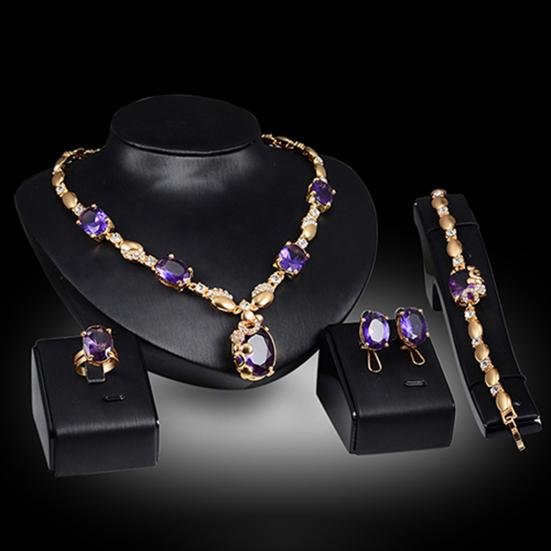Комплект ювелирных изделий, инкрустированные стразами, привлекательные аксессуары, ожерелье, кольцо, браслет, серьги, подарок для вечеринки