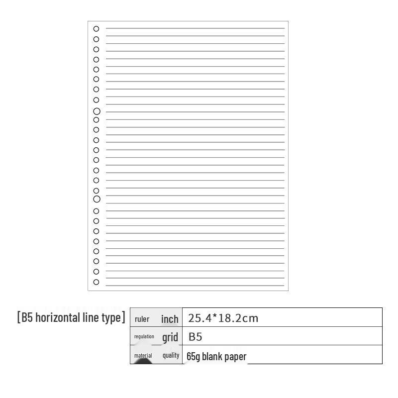 Утолщенная бумага для сменных блоков формата A4/B5/A5/A6/A7 – Горизонтальная линия, Клетка, Чистые листы