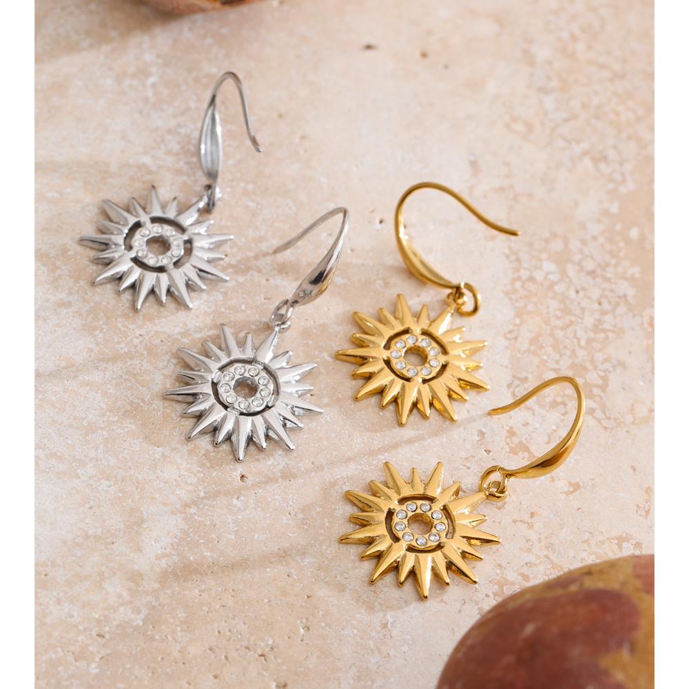 Yhpup Stainless Steel Zirconia Sun Drop Earrings Prevent Allergy Gold Platinum Color PVD Fashion Daily Popular Jewelry