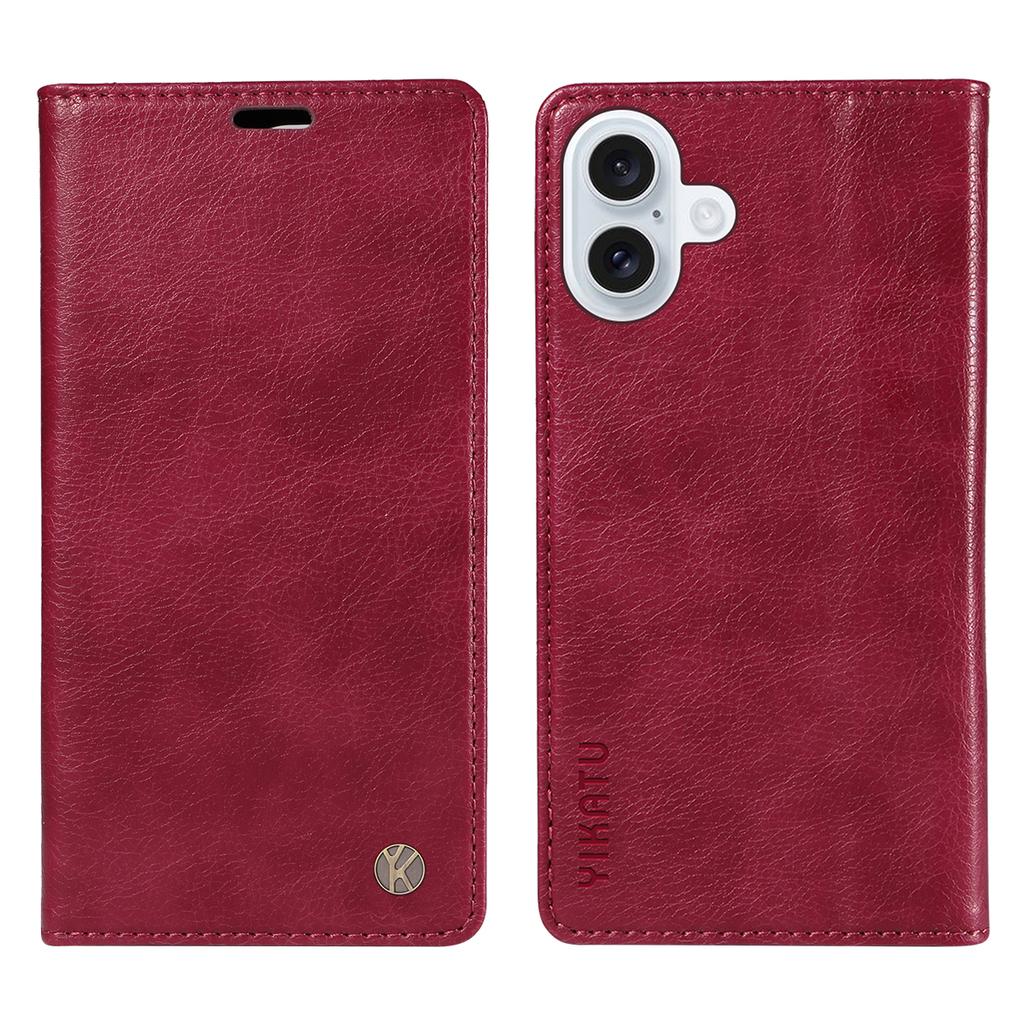 For iPhone 17 Wallet Case YIKATU YK-006 Magnetic Closure Leather Phone Cover Litchi Texture