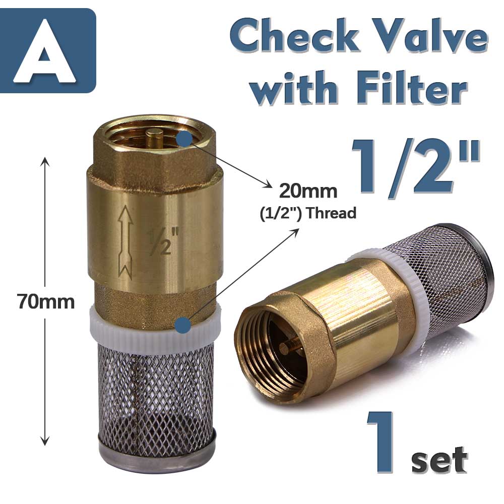 1/2" 3/4" 1" Brass Check Valve w/ Filter In-Line Spring Anti Backflow Adapter One-Way Water Flow Control Connect Repair Connect