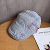 Denim Retro Washed Beret With Pattern Design For Womens Daily Casual Outing