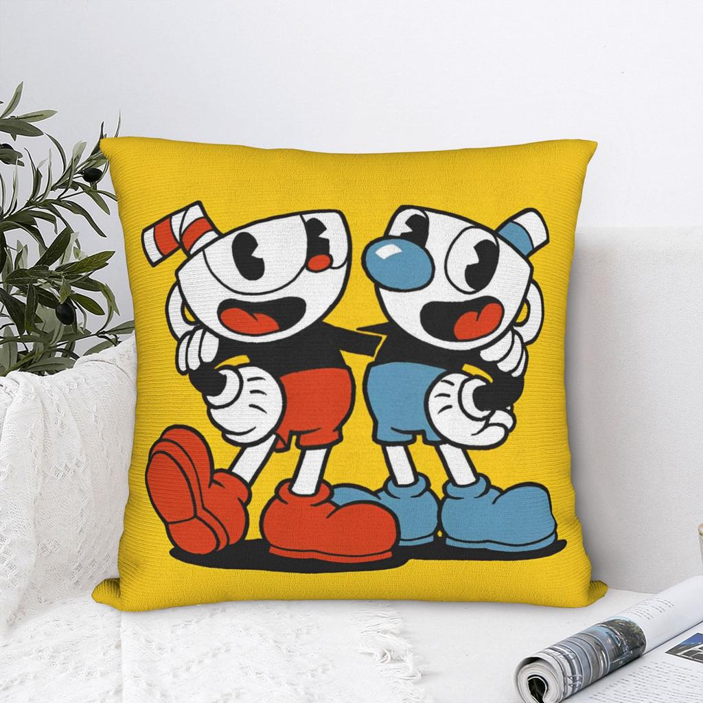 Cupheads And Mugman Square Pillow Cases Game Cushion Cover Fashion Polyester Decorative Pillowcover for Sofa 45x45cm
