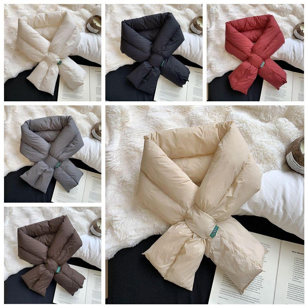 Windproof Cross Feather Shawl Korean Style Down Neck Scarf Casual Cotton Padded Scarf Hiking