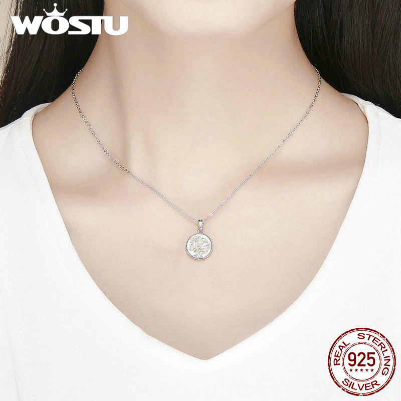 WOSTU горячая распродажа, женский кулон в форме дерева жизни из стерлингового серебра 925 пробы, с вкраплениями из золотого цвета