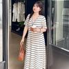 Женское утягивающее платье-футболка в полоску, летнее свободное прямое трикотажное платье