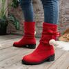 Foreign Trade Large Size Square Heel Polished Suede Fashion Boots Autumn and Winter New Christmas Style Square and Round Head Women's Boots