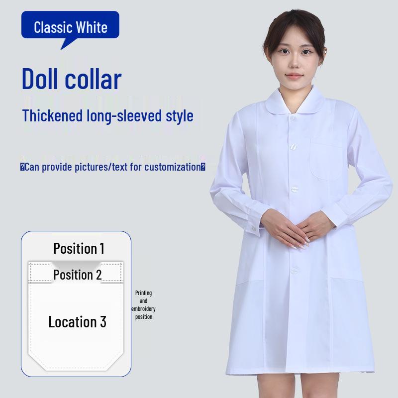 Unisex Saint Snowland Peter Pan Collar Doctor's White Coat - Long Sleeve for Dental & Hospital Professionals