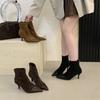 Женские ботильоны на низком каблуке с комбинированной поверхностью, обувь 2025 осень и зима, новые остроносые замшевые тонкие ботильоны, модные ботильоны на скрытой платформе