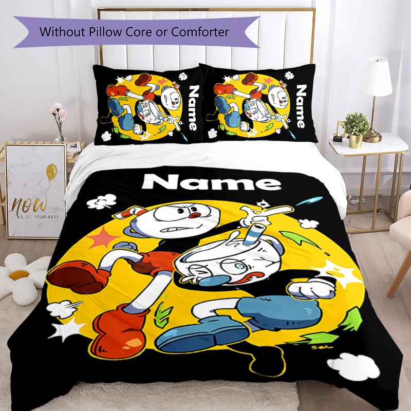 3pcs Custom Name Cuphead Bedding Set Duvet Cover Closure Includes 1 Duvet Cover & 2 Pillowcases for All Seasons Bedroom Decor