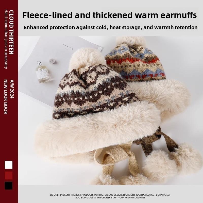Traditional Style Knitted Hat For Women With Ear Protection And Neck Guard For Winter Cold Weather