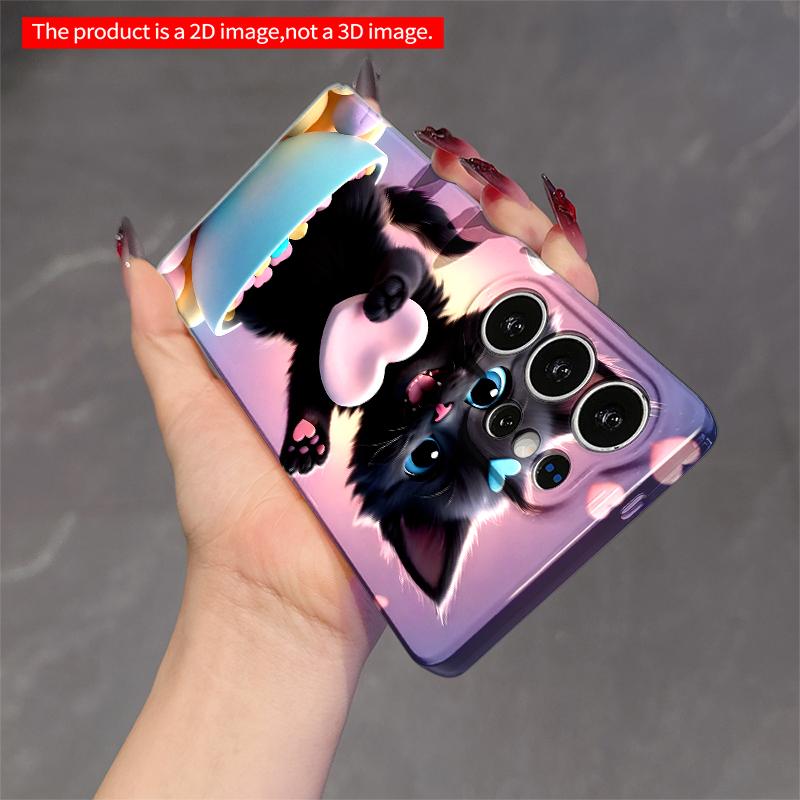 2DFlat Samsung phone case Cute Black Kitten Holding Heart in Pastel Bowl Applicable to Galaxy S23 S24 S25ULTRA S26 A12 A14 A15 A16 A54 A55
