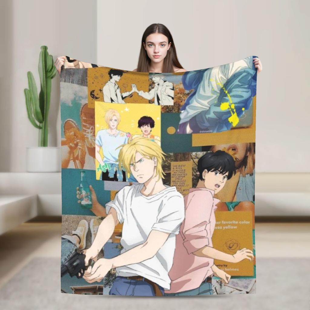 Banana Fish Anime Throw Blanket for Couch  Soft Fuzzy Plush Blanket 50x60 Inch Multiple Sizes Bedspreads for All Seasons