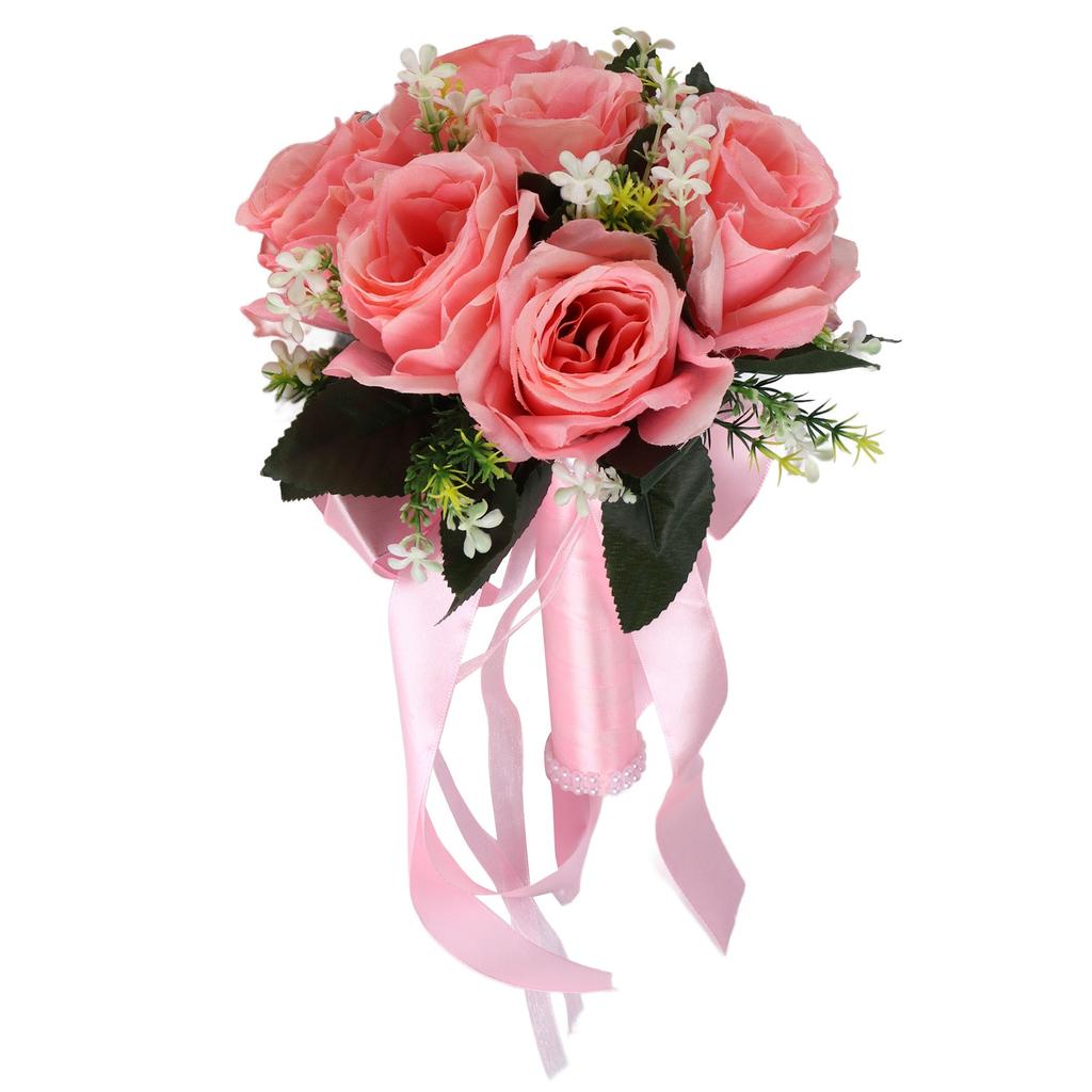Artificial Wedding Bouquet Silk Flower Simulation Rose Bouquet for Bride Holding FlowersPink