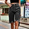Женские джинсовые шорты-бермуды с высокой талией и потертостями, рваные эластичные джинсовые шорты длиной до колена с карманами и необработанным краем, короткие брюки