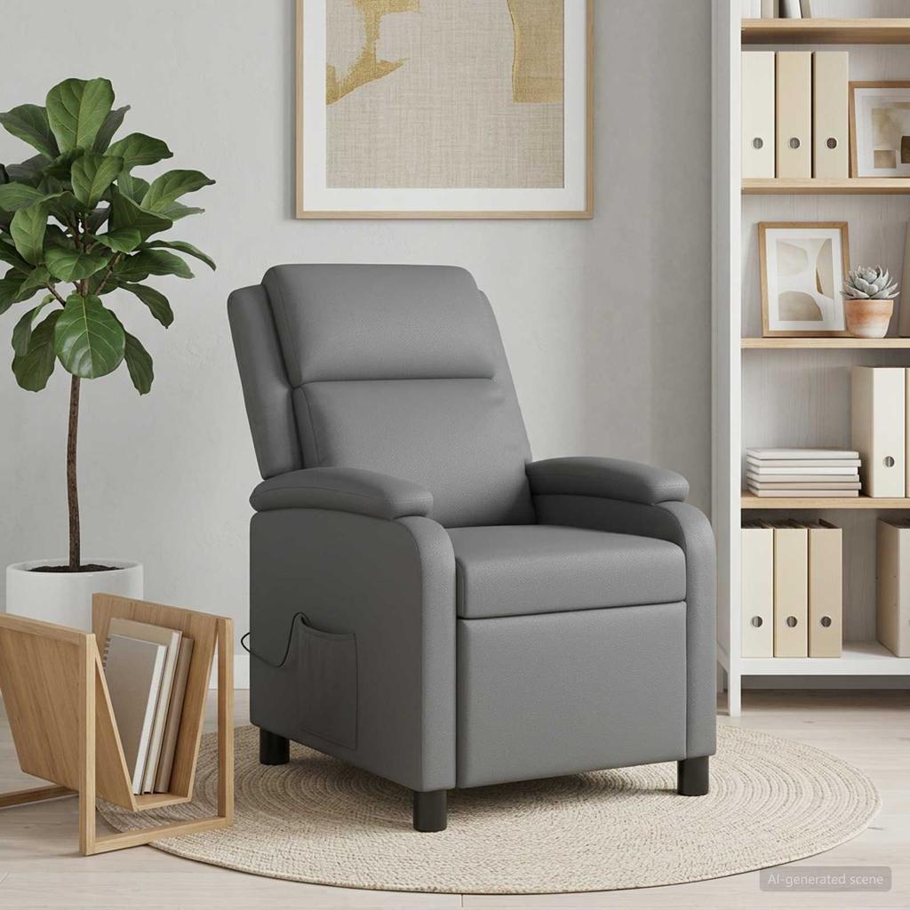Massage Recliner Chair Gray Faux Leather