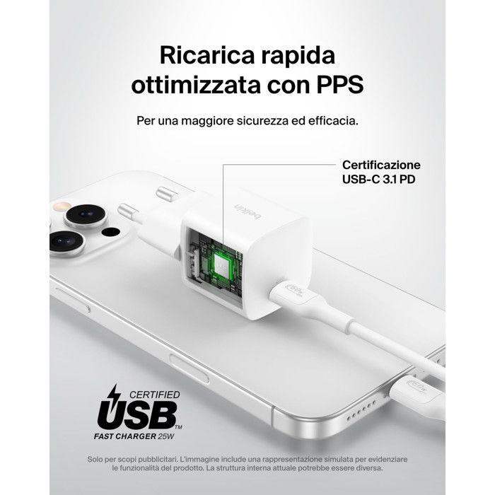 Belkin Caricatore USB-C 25W PD 3.0 PPS Compatto Universale per iPhone Samsung iPad