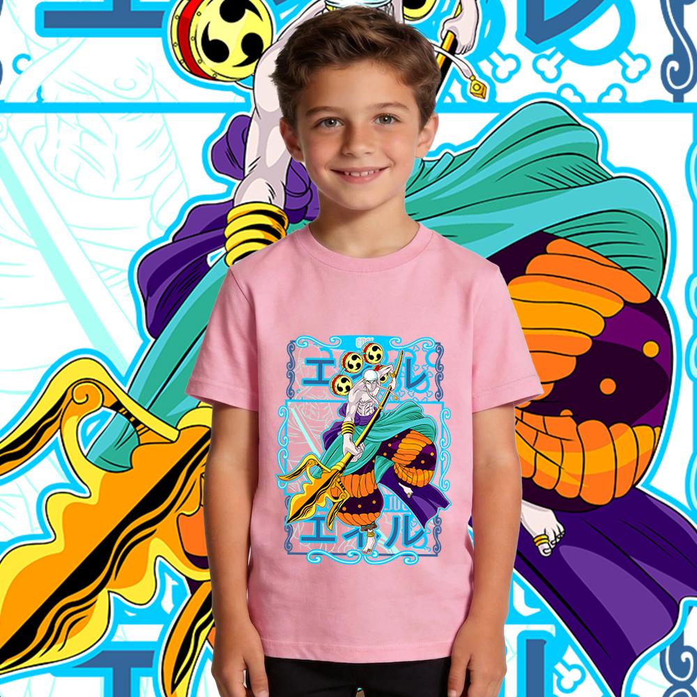 One Piece Enel Anime Print Cotton T Shirt for Boys Girls Kids Summer Short Sleeve Casual Top