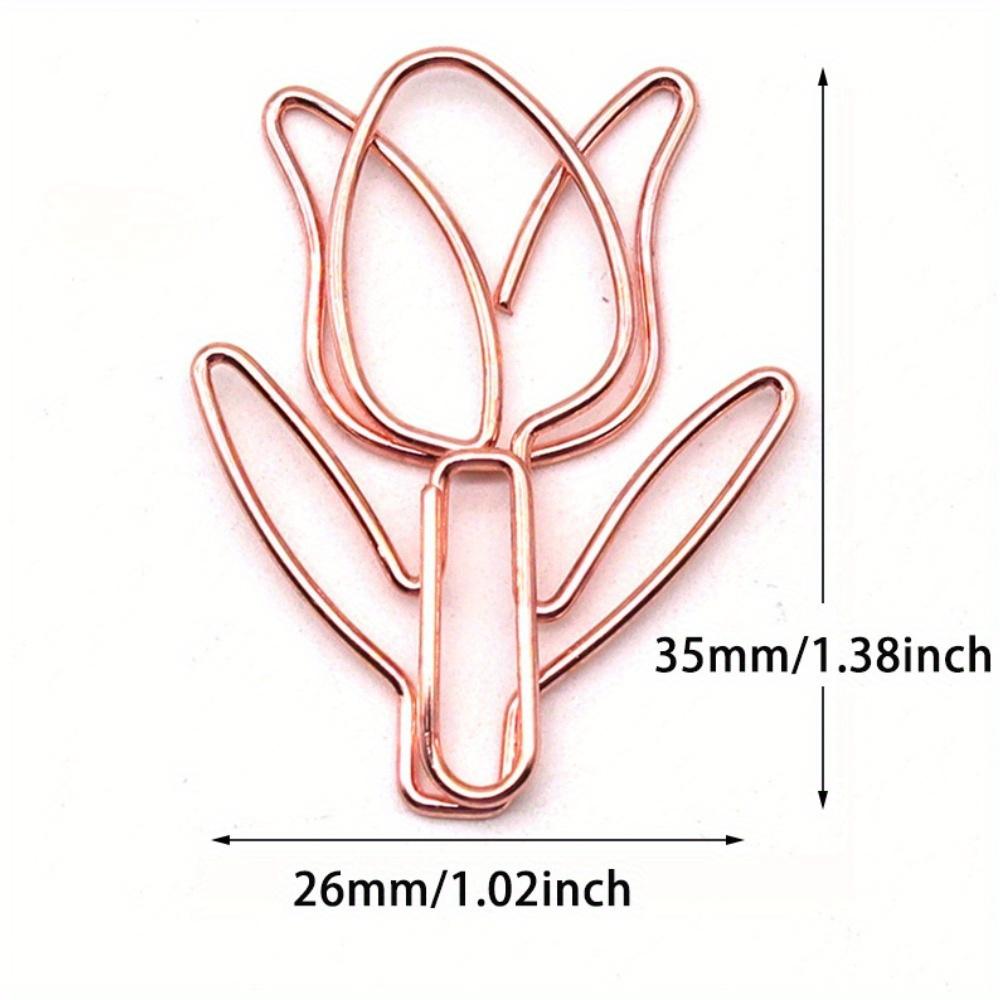 40pcsbag Flower Paper Tulip Clip Creative Cartoon Cute Stationery Paper Clip Office Shape Shaped Metal Paper Clip
