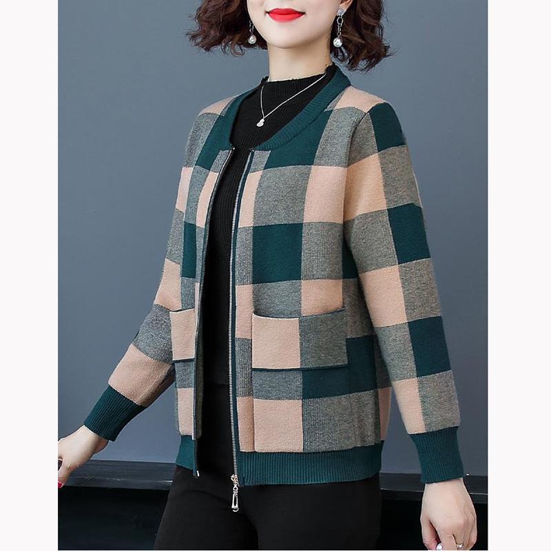Повседневное короткое пальто в клетку, куртка для матери среднего возраста, весенне-осенний свободный кардиган, женская свободная бейсбольная форма, куртка