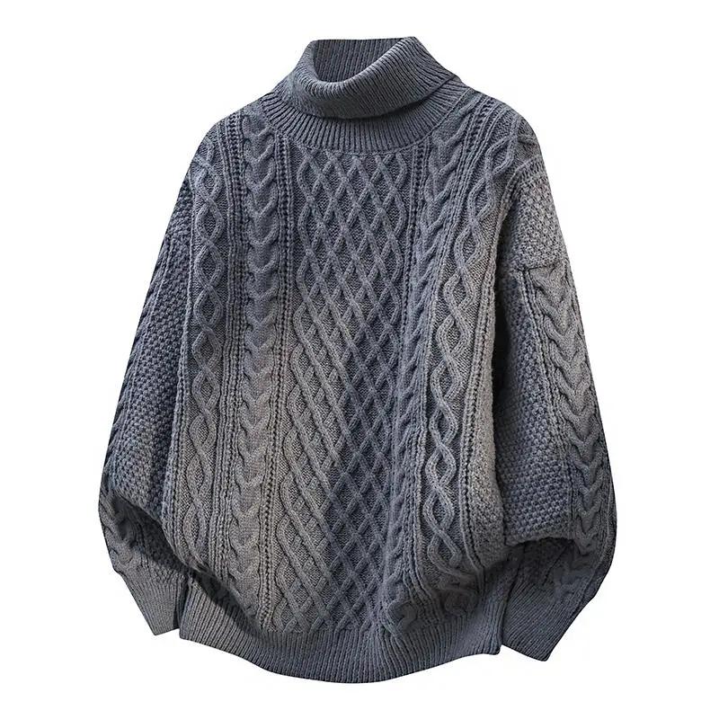 Мужские повседневные свитеры с косами Осень-Зима 2025, однотонный свитер с высоким воротником, мужской трикотажный топ с высоким горлом, мужские флисовые пуловеры
