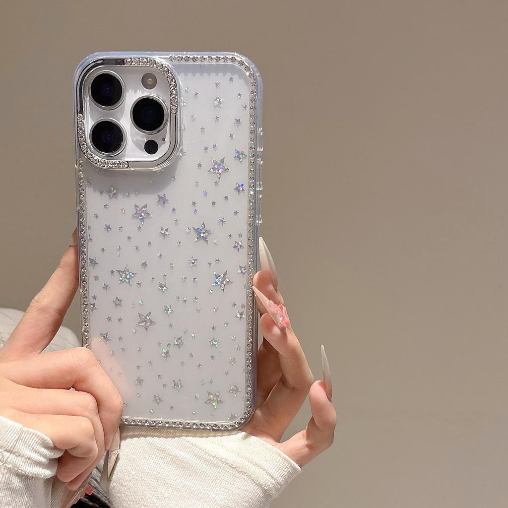 Простой и прозрачный полноэкранный чехол со звездами, подходит для iPhone16promax Apple 15, чехол для мобильного телефона 14, браслет для девушки 13 наборов
