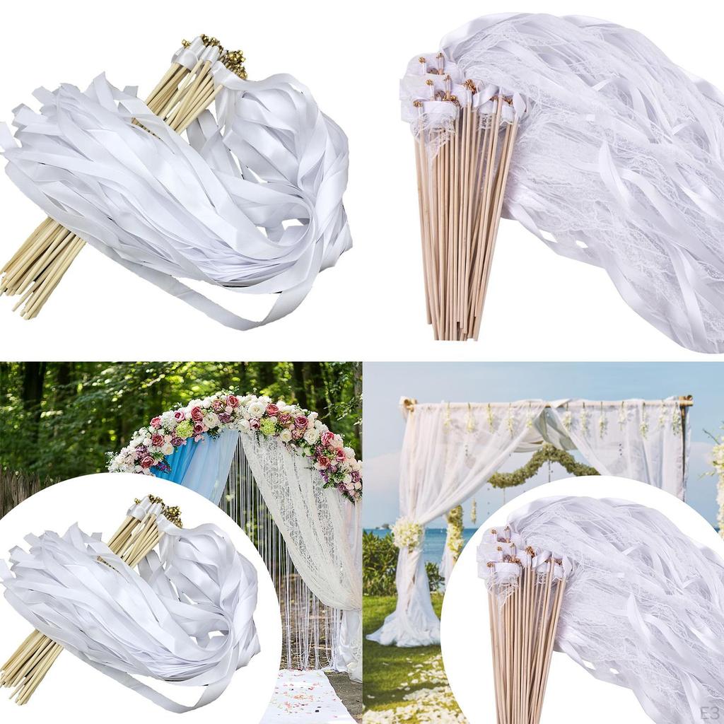 20Pcs Ribbon Wands Wedding Streamers Stick Fairy Wand Photo Props Decorations