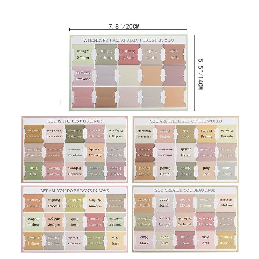 120PCS Laminated Laminated Bible Tabs Colorful Scripture Organization Tabs Book Index
