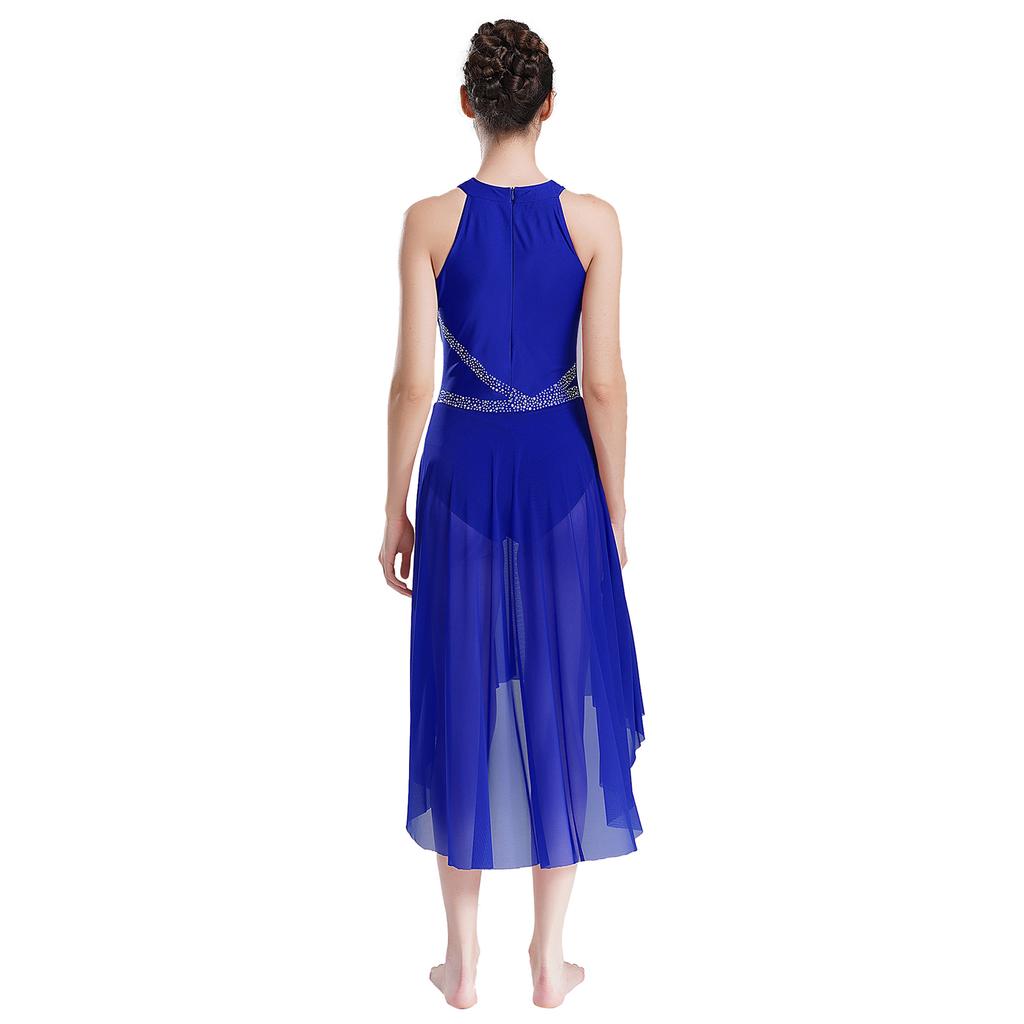 Женское лирическое танцевальное платье без рукавов с асимметричным подолом, сверкающими стразами, присборенным дизайном, платье для выступления