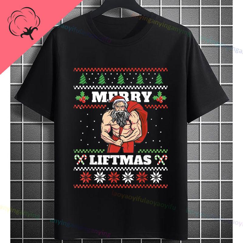 Funny Muscular Santa Christmas Gym Graphic Tshirt Casual Sports Humor Style Pure Cotton Shortsleeve Tshirt Outdoor Clothing
