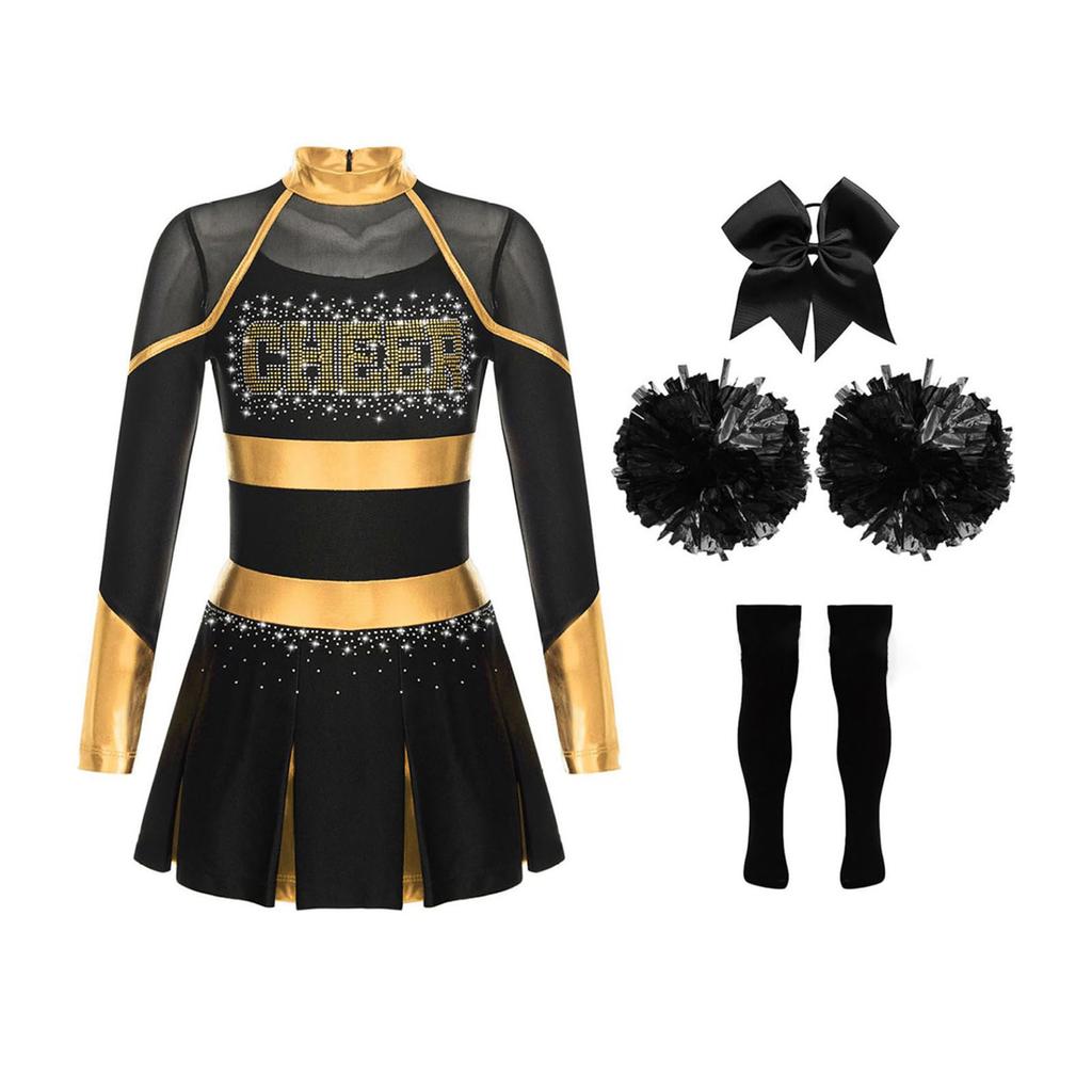 Детский модный костюм для чирлидинга и косплея, комплект (Платье + Аксессуар для волос + Цветок для руки + Носки)
